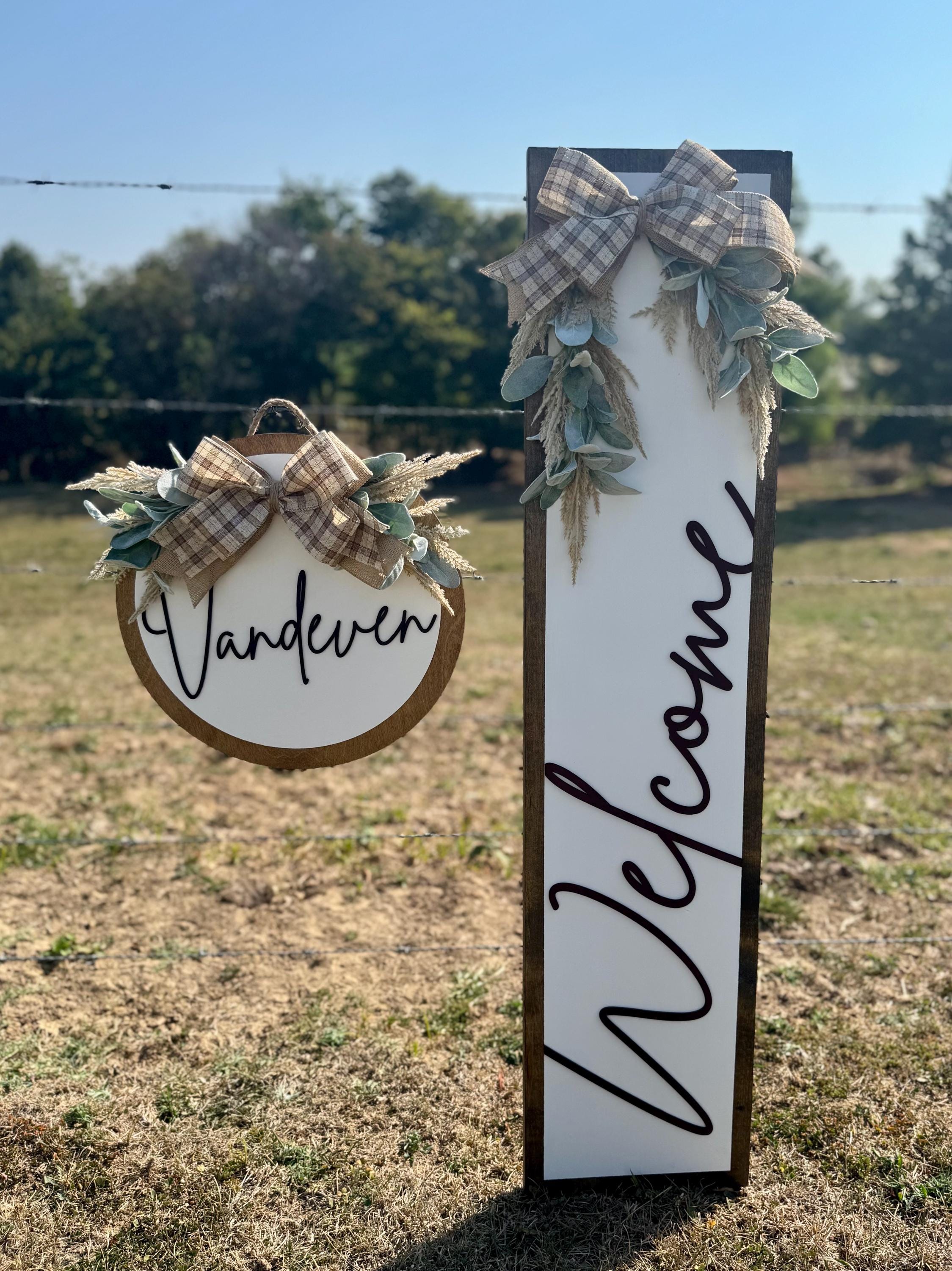 Neutral Boho Porch Set | Decor | Welcome | Door Hanger | Porch Leaner | House Decorations | Custom Sign | Last Name | Closing Gift | Wedding